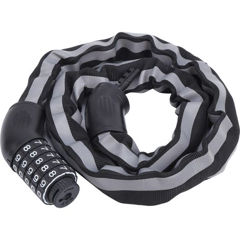 Antivol vélo à code, câble antivol pour bicyclette, sans clé, cinq chiffres, noir réfléchissant (1/5)