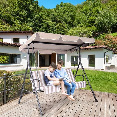 GOPLUS Toit pour Balancelle Toit pour Balancoire Impermeable avec Largeur de Bord 12cm Beige 196 x 109cm (1/5)