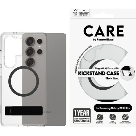 Funda transparente con soporte y carga inalámbrica PanzerGlass para Samsung Galaxy S25 Ultra. (1/4)