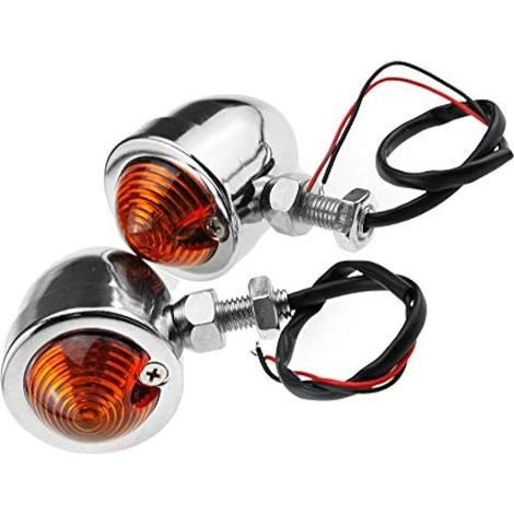 2 Pièces Clignotants Moto Mini Métal Chrome Ampoule Indicateur Verre Ambre (1/3)