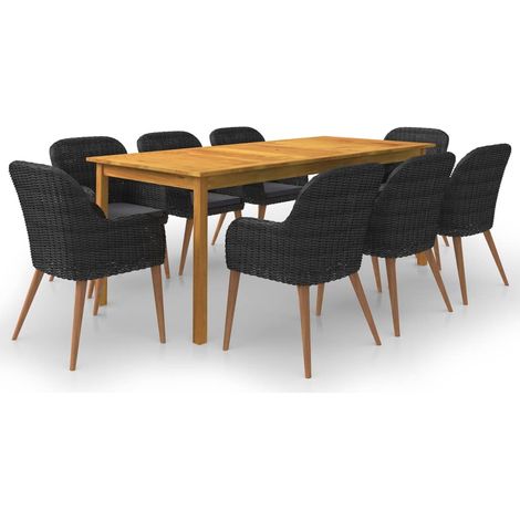 Juego de comedor de jardín de 9 piezas negro vidaXL (1/5)