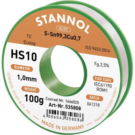 Stannol HS10 lega di stagno senza piombo 100 g 1 mm