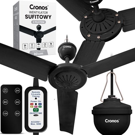 Cronos FC11-90 Deckenventilator 90 cm Schwarz + Fernbedienung