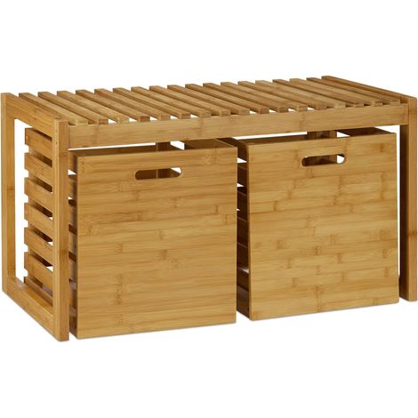 Práctico banco zapatero de almacenamiento 80 x 30 x 45 cm para recibidor baño dormitorio en bambú natural 130004718 (1/5)