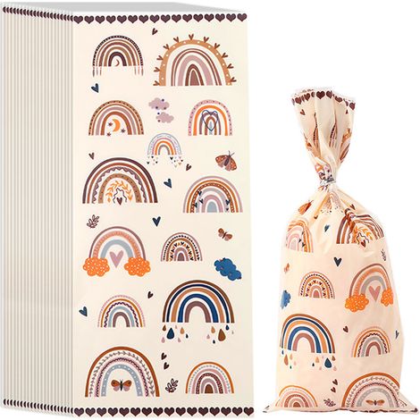 Sac Cadeau - Sac Cellophane Imprimé Artiste - 20 x 25 cm - Pour Fêtes, Mariages, Anniversaires, Bonbons et Petits Cadeaux - Lot de 100 Pièces avec Liens Torsadés (1/5)