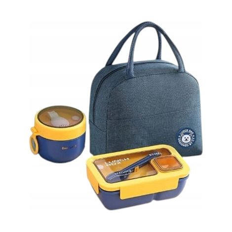 2 contenitori termici per zuppa, set per il pranzo + posate in borsa termica (1/5)