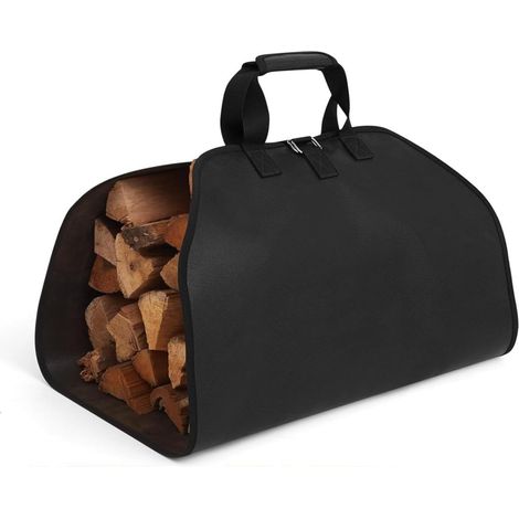 Sac de transport pour bois de chauffage et tapis résistant au feu pour cheminée, grand sac de transport pour bois de chauffage avec poignées, protège les sols (1/5)