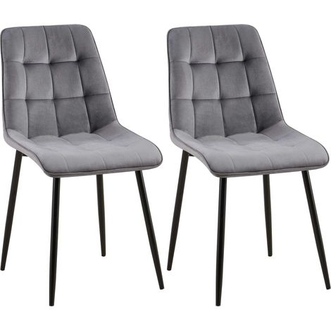 Set di 2 sedie da pranzo con cuciture decorative quadrate in velluto grigio scuro struttura in metallo nero 100007471