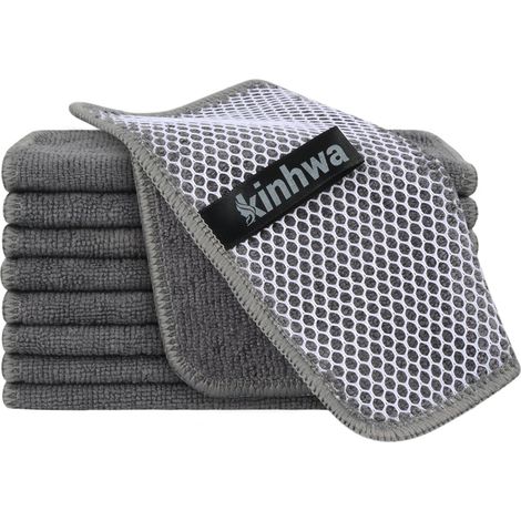 Lot de 9 torchons de Cuisine en Microfibre absorbants à séchage Rapide avec côté à récurer en Polyester, idéal pour Le Nettoyage de la Cuisine et Le Nettoyage de la Maison, 17,8 x 18,8 cm, lot (1/5)