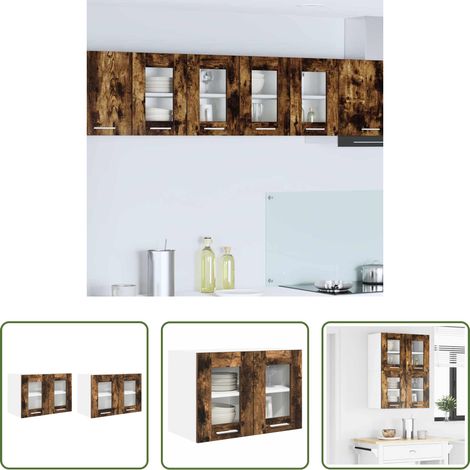 Holzschrank - Hängeschrank mit Tür 2 pcs Geräucherte Eiche 60 x 31 x 40 cm (1/5)