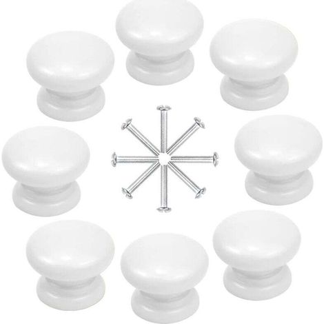 8 Pcs Boutons de Meuble 33MM Blanc Boutons de Porte d'Armoire en Bois Boutons de Tiroir Rondes Boutons de Placard Champignons Boutons pour Armoire Placard Commode Tiroir avec Vis (1/4)