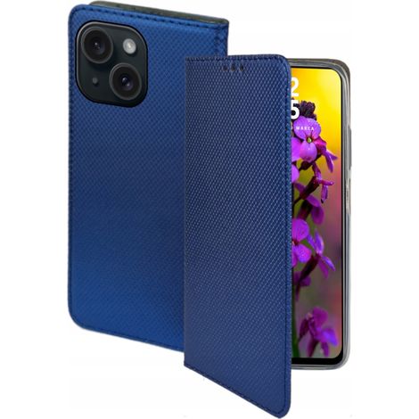 Custodia per iPhone 15 SMART MAGNET BOOK CASE CLOSED BLU NAVY + Vetro 9H (1/5)