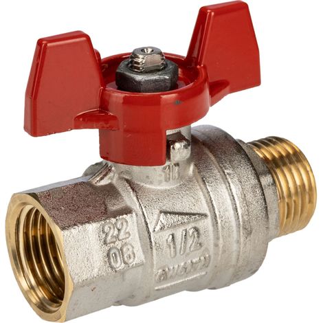 Robinet à boisseau sphérique haute pression en Laiton BSPP 1/2" Poignée Rouge 2 voies ( Prix pour 1 ) (1/3)
