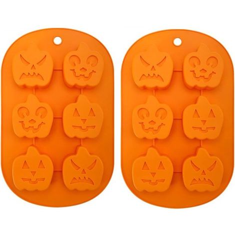 2 teilige Kürbis Backform Silikon Kürbisform mit 6 Mulden Halloween Geisterkürbis Backform Thanksgiving Backform zum Backen von Keksen, Schokolad (1/5)