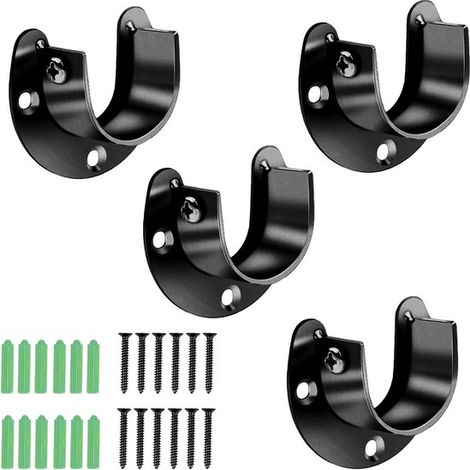 Supports de tringle à rideaux en acier inoxydable - Fixation murale - Supports de tringle pour penderie - Porte-vêtements pour armoire - Noir - Lot de 4 (1/5)