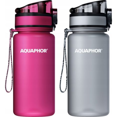 Botella con cartucho de filtro Aquaphor City de 0,35 L, dos colores: rosa y gris. (1/5)