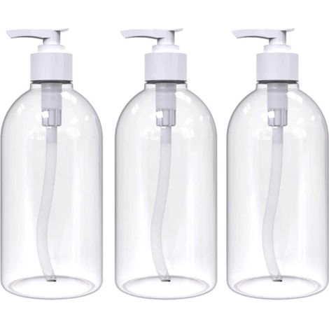 Lot de 3 flacons distributeurs de 500 ml rechargeables pour shampoing, après-shampoing et lotion. Flacons à pompe faciles à transporter pour la maison, la salle de bain et les voyages. (1/5)