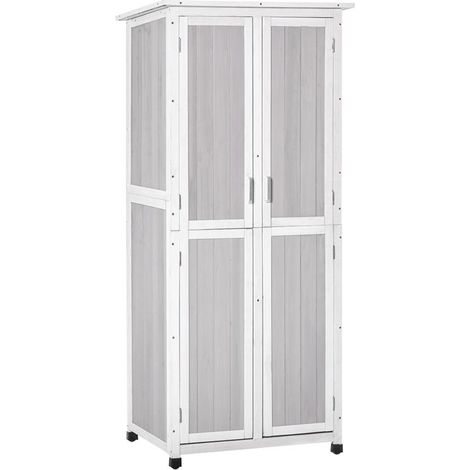 CASETTA PORTA ATTREZZI IN LEGNO DI ABETE A 3 LIVELLI CON TETTO IN BITUME. 77X58X175 CM. GRIGIO (1/5)
