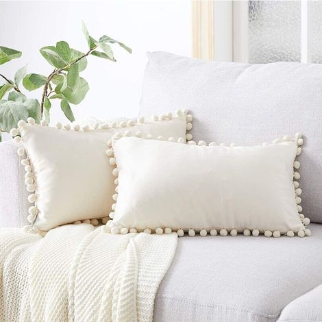 Housse Coussin 30x50 cm Blanc Moutarde Decoration Salon Maison Scandinave Lot de 2 Protege Oreiller Velours Doux Double Face Rectangulaire à Couleur Uni pour Coussin Fauteuil Bureau (1/5)