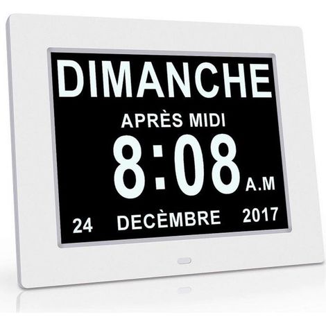 Horloge Calendrier - Alarme - Auto Dimming pour Les personnes âgées / les enfants - Blanc (1/4)