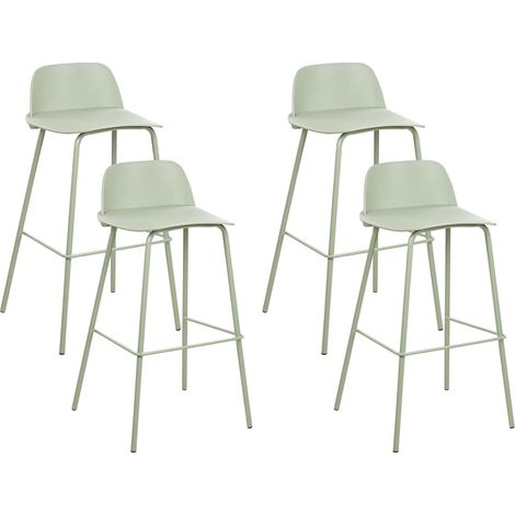 Beliani – Lot de 4 tabourets de bar modernes – Siège en plastique synthétique vert clair – Pieds en métal – Hauteur d'assise 75 cm (1/5)
