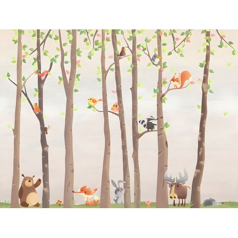 Papier peint panoramique Enfants - Animaux de la Forêt - 340 cm x 255 cm (1/2)