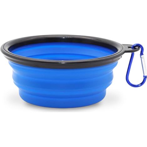 1 x blauer, faltbarer Reise-Hundenapf mit 13 cm Durchmesser für Wasser und Futter, tragbarer Silikonnapf mit Karabiner (1/5)