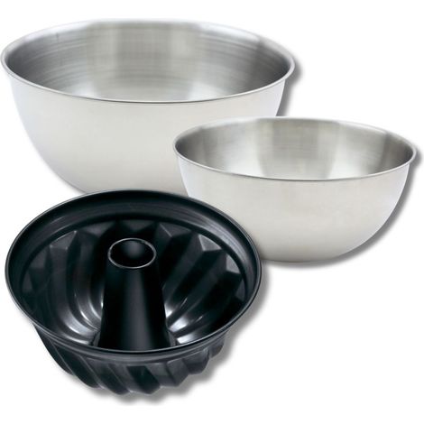 Lot comprenant avec 1 moule à kouglof 25 cm, 1 spatule Zenker et 2 bols à mixer en inox Fackelmann (1/5)