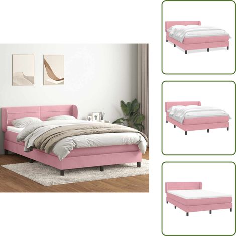 vidaXL Boxspringbett mit Matratze Rosa 140x220 cm Samt (1/5)