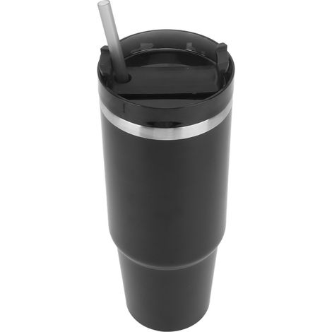 Tasse isotherme de voiture noire de 887 ml (30 oz) avec couvercle à paille, grande capacité, en acier inoxydable 304. (1/5)