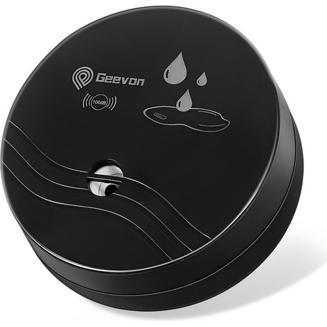 Détecteur d'eau, alarme d'eau, 100 dB, détecteur d'eau, alarme à piles pour cave, salle de bain, buanderie, cuisine, garage et grenier (livré avec pile) (noir, 1 paquet) (1/5)