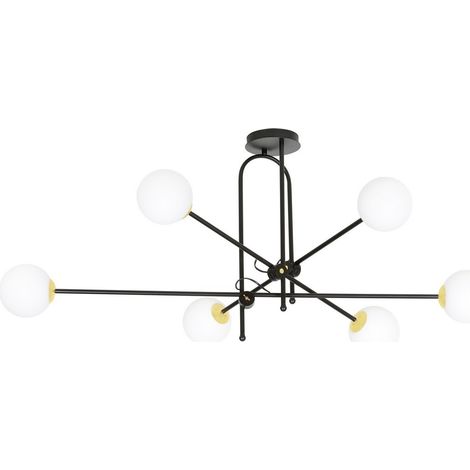Lustre noir/or 6xE14 globes verre blanc DIARF Emibig (1/5)