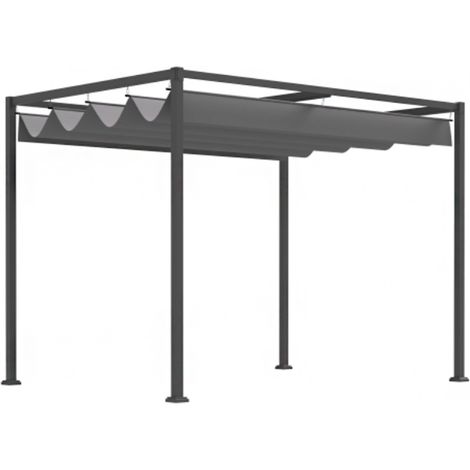Pergola de jardin avec toit coulissant, 298 x 213 x 221 cm, grise, en polyester résistant aux intempéries. Idéale pour le jardin et la terrasse.