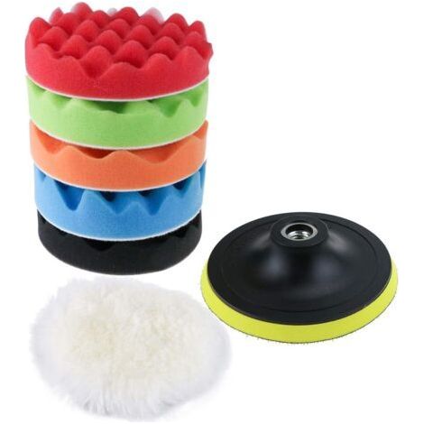 Polishing Sponge Kit with Drill Adapter and Wool Waxing Pads, 7 Piece Polishing Pad Set for Car, Polisher and Waxer (1/5)