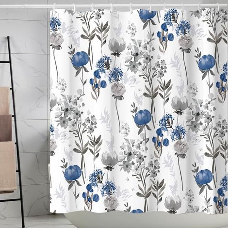 Cortina de ducha impermeable y lavable, de 180 x 180 cm, fabricada en poliéster impermeable, con 12 cintas para atar, lavable a máquina, de secado rápido y duradera. (1/5)