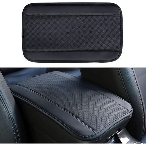 Cuscino universale per bracciolo auto (nero) 32 cm x 19 cm, in fibra di similpelle antiscivolo a doppia linea goffrata per bracciolo (1/4)