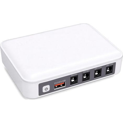 Mini UPS de 6000 mAh con 5 puertos USB, alimentación de 5 V CC, 9 V CC y 12 V para conectar módems de cámaras de seguridad en caso de corte de energía (enchufe europeo de 100-240 V).