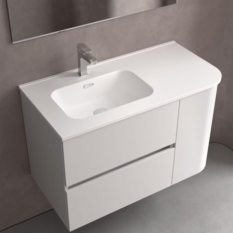 Lavabo CONSTANZA 900D pour meuble lavabo courbe, sans siphon ni bonde click-clack BLANC MAT 910 x 20 x 460 mm (1/3)