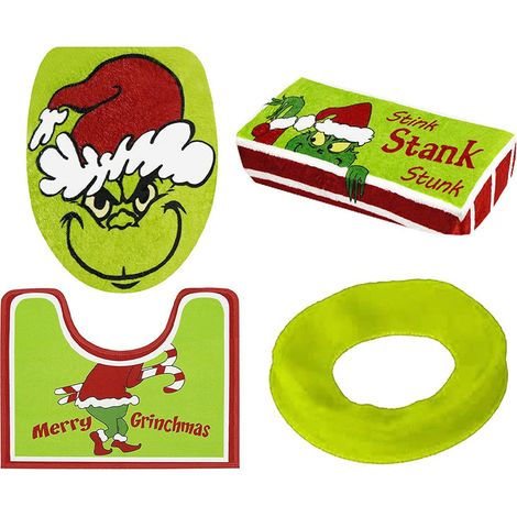 Decoraciones navideñas, juego de 4 fundas para asiento de inodoro del Grinch para baño interior, decoración navideña para el hogar (1/4)