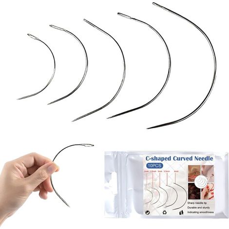Ensemble de 10 courbé aiguilles pour le cuir, l'acier Inoxydable, 5 tailles, de l'Argent (1/2)
