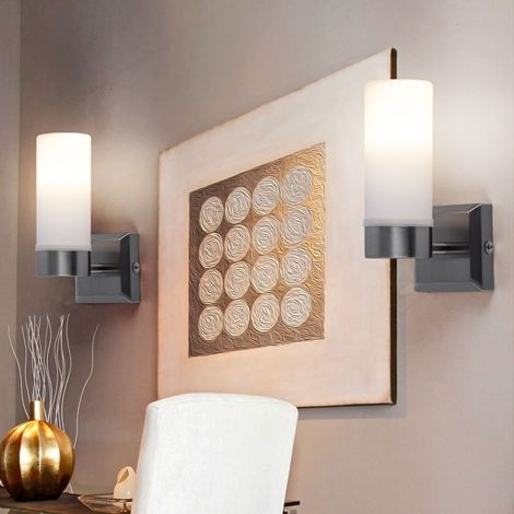 Lampada da parete a LED in vetro IP44 lampada da bagno in vetro opale lampada da parete per bagno, metallo nichel opaco, 1x 6W 300Lm bianco caldo, AxP 18,5x11,5 cm, set di 2