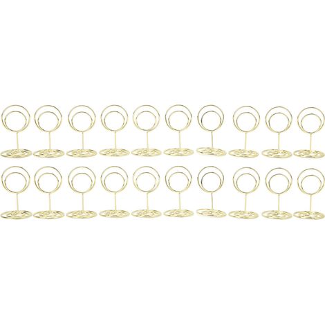 20 Porte-numéros de table ronds stables en métal électroplaqué doré, support pour cartes de place mariage fête bureau (1/5)
