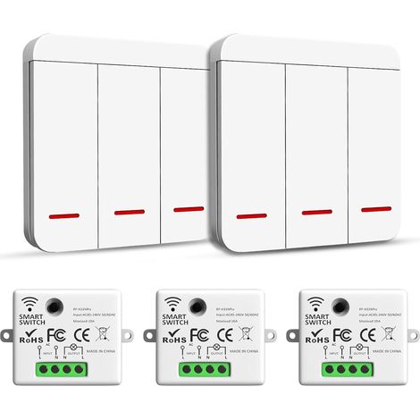 Interrupteur sans fil, émetteur RF, interrupteur de sécurité et récepteur, contrôleur - Interrupteur d'éclairage intelligent 2 200 W/10 A, intérieur 30-50 m, émetteur radio 433 MHz (1/5)