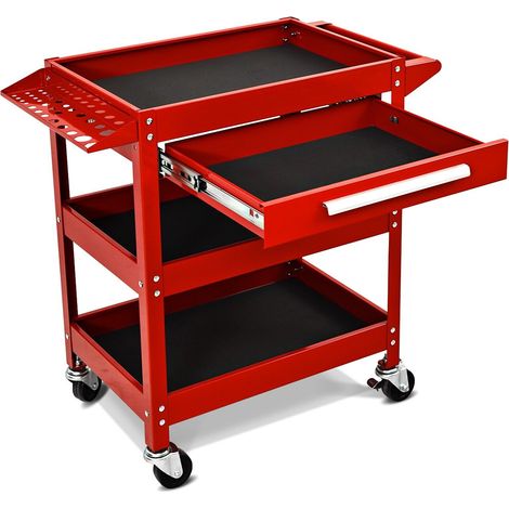 3-Tray Tool Cart Rolling Utility Cart Tray Organizer w/Drawer and Wheels (1/5)