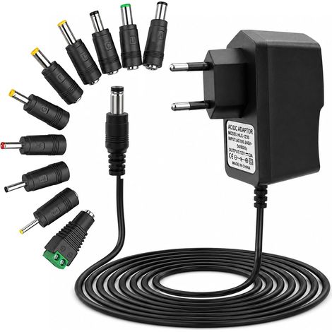12V 3A Alimentation avec 10 Prises DC Chargeur UniverselAdaptateur 220V AC 100-240V,Transformateur 36W 3000mA Max,pour LED Routeur CCTV Moniteur LCD et Appareils Électroniques (1/5)