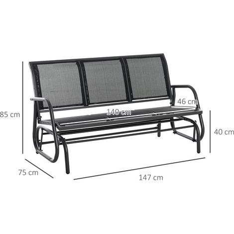 Banc de jardin à bascule 3 places avec mécanisme de bascule, balancelle de jardin en métal, banc de parc, capacité de charge jusqu'à 300 kg, mobilier de jardin pour terrasse, 147 x 70 x 85 cm, gris fo (1/5)