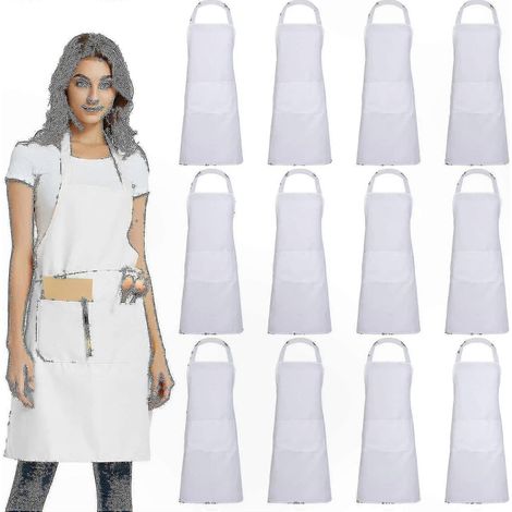 Lot de 12 tabliers noirs unisexes avec poches - Vêtement professionnel de cuisine, tablier de travail pour restaurant, sans logo, 12 pièces (1/4)