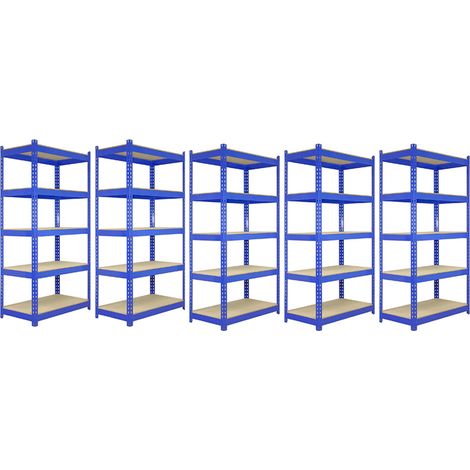 Monster Racking - 5 Rayonnages Q-Rax en Acier Sans Boulons Bleus 90cm x 50cm x 182,5cm