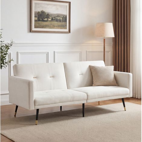 Canapé convertible 2 places beige en velours avec dossiers réglables indépendants (1/5)