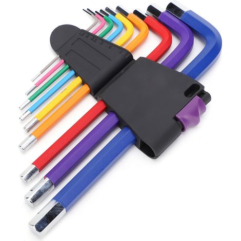 Jeu de 9 clés plates Allen colorées pour atelier, outils hexagonaux plats de maintenance. (1/5)